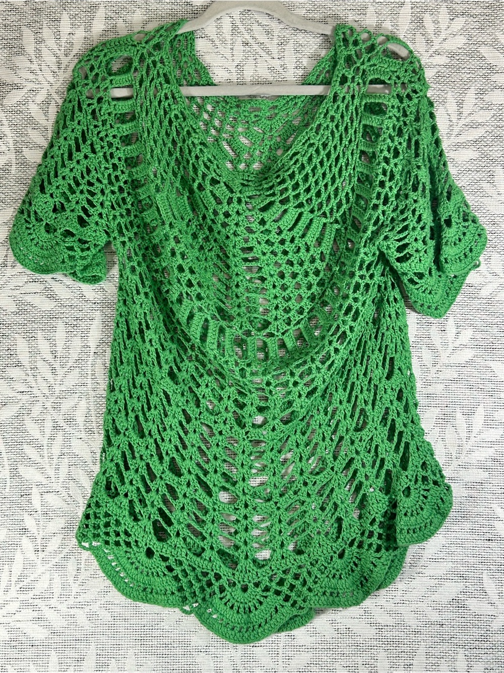 Vibrant Green Crochet Lace Top Boho Festival Pineapple Stitch